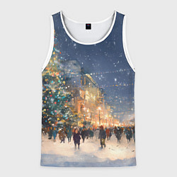 Майка-безрукавка мужская Новый год в Москве новогодняя елка, цвет: 3D-белый