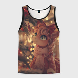 Майка-безрукавка мужская Лошадка любуется новогодней елкой, цвет: 3D-черный