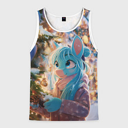 Майка-безрукавка мужская Синяя новогодняя лошадка, цвет: 3D-белый