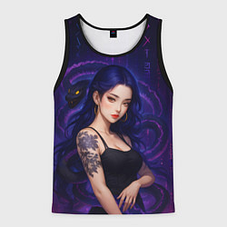 Майка-безрукавка мужская Девушка с тату на руке и пурпурная змея, цвет: 3D-черный