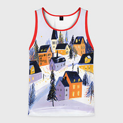 Майка-безрукавка мужская Новогодние домики на горе, цвет: 3D-красный