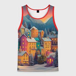 Майка-безрукавка мужская Новогодний город в горах, цвет: 3D-красный