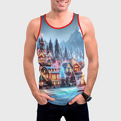 Майка-безрукавка мужская Городок в новогодних огоньках, цвет: 3D-красный — фото 2