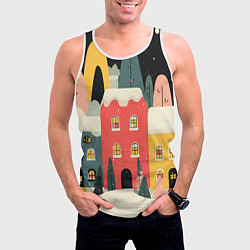 Майка-безрукавка мужская Разноцветные новогодние дома, цвет: 3D-белый — фото 2