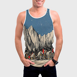 Майка-безрукавка мужская Небольшой новогодний город в горах, цвет: 3D-белый — фото 2