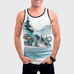 Майка-безрукавка мужская Дома и елки - Новый год, цвет: 3D-черный — фото 2