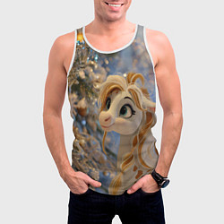 Майка-безрукавка мужская Новогодняя лошадка в крапинку, цвет: 3D-белый — фото 2