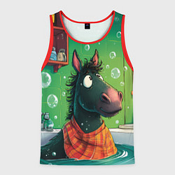 Майка-безрукавка мужская Лошадь моется в ванной, цвет: 3D-красный