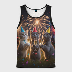 Майка-безрукавка мужская Праздничные коты, цвет: 3D-черный