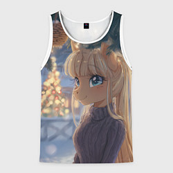 Майка-безрукавка мужская Новогодняя анимешная лошадка, цвет: 3D-белый