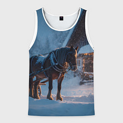 Майка-безрукавка мужская Лошадь у избы, цвет: 3D-белый