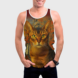 Майка-безрукавка мужская Абиссинская кошка на фоне кирпичной стены с граффи, цвет: 3D-белый — фото 2
