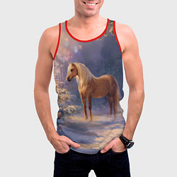Майка-безрукавка мужская Лошадка в новогоднем лесу, цвет: 3D-красный — фото 2