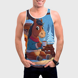 Майка-безрукавка мужская Лошадка у камина, цвет: 3D-белый — фото 2
