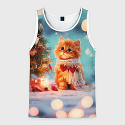 Майка-безрукавка мужская Рыжий маленький новогодний котенок, цвет: 3D-белый