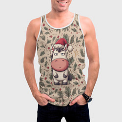 Майка-безрукавка мужская Новогодняя лошадка на фоне елочных веток, цвет: 3D-белый — фото 2