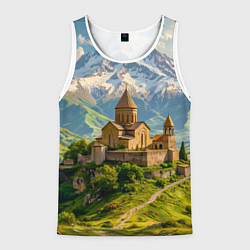 Майка-безрукавка мужская Храм у подножия вечных вершин, цвет: 3D-белый