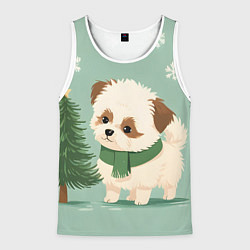 Майка-безрукавка мужская Новогодний песик с елочкой, цвет: 3D-белый