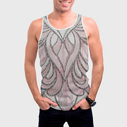 Майка-безрукавка мужская Нежно розовый орнамент из перьев, цвет: 3D-белый — фото 2