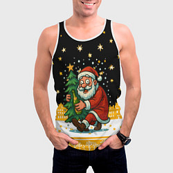 Майка-безрукавка мужская Пьяный Санта с елкой и шампанским, цвет: 3D-белый — фото 2