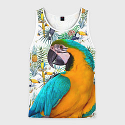 Майка-безрукавка мужская Летний попугай, цвет: 3D-белый