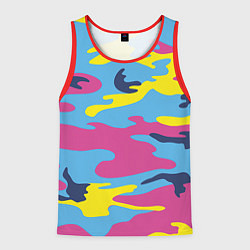 Майка-безрукавка мужская Камуфляж: голубой/розовый/желтый, цвет: 3D-красный