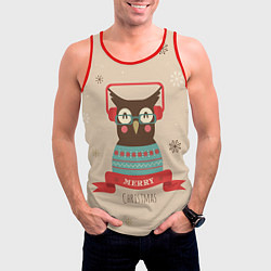 Майка-безрукавка мужская Сова в наушниках, цвет: 3D-красный — фото 2