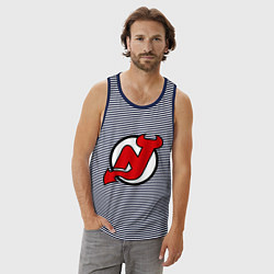 Майка мужская хлопок New Jersey Devils, цвет: синяя тельняшка — фото 2