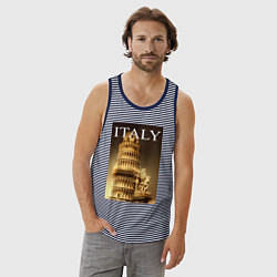Майка мужская хлопок Leaning tower of Pisa, цвет: синяя тельняшка — фото 2
