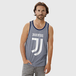 Майка мужская хлопок FC Juventus цвета синяя тельняшка — фото 2