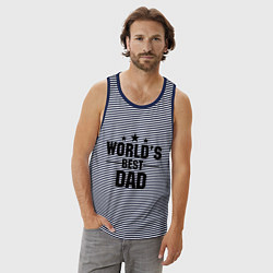 Майка мужская хлопок Worlds best DADDY, цвет: синяя тельняшка — фото 2