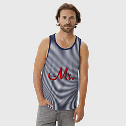 Майка мужская хлопок Mr. Just married, цвет: синяя тельняшка — фото 2