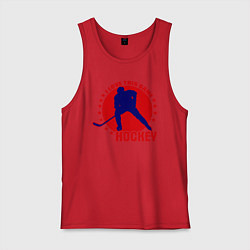 Майка мужская хлопок I love this Hockey, цвет: красный