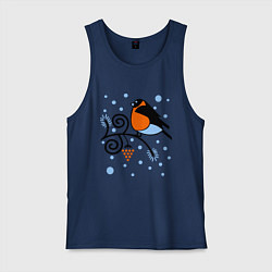 Майка мужская хлопок Снегирь на ветке рябины, цвет: тёмно-синий