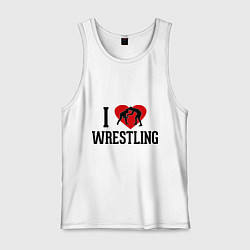 Майка мужская хлопок I love wrestling, цвет: белый