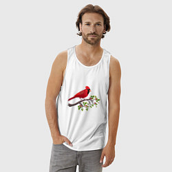 Майка мужская хлопок Красный кардинал, цвет: белый — фото 2