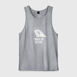 Майка мужская хлопок I want to believe кот, цвет: меланж
