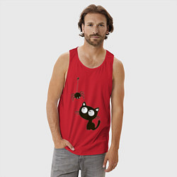 Майка мужская хлопок Котик и паучек, цвет: красный — фото 2