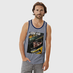 Майка мужская хлопок Айртон Сенна, цвет: синяя тельняшка — фото 2