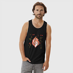 Майка мужская хлопок Влюблённые лисички акварелью, цвет: черный — фото 2