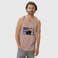 Майка мужская хлопок Land Rover Defender на закате, цвет: пыльно-розовый — фото 2