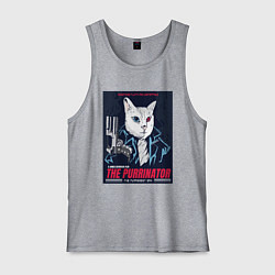 Майка мужская хлопок Кот Терминатор пародия, цвет: меланж