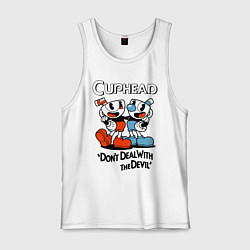 Майка мужская хлопок Cuphead, Dont deal with devil, цвет: белый