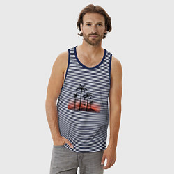 Майка мужская хлопок Palm tree, цвет: синяя тельняшка — фото 2