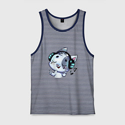 Майка мужская хлопок Котик в наушниках, цвет: синяя тельняшка