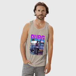 Майка мужская хлопок PUBG NEON ПУБГ НЕОН Z, цвет: миндальный — фото 2