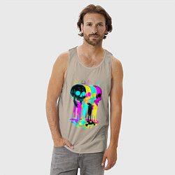 Майка мужская хлопок 4 ЧЕРЕПА SKULLS NEON, цвет: миндальный — фото 2