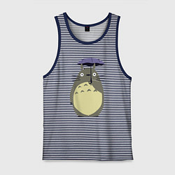 Майка мужская хлопок Тоторо под зонтом, цвет: синяя тельняшка