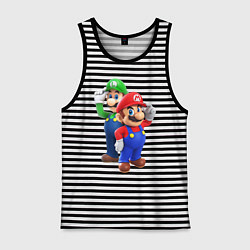 Майка мужская хлопок Mario Bros, цвет: черная тельняшка
