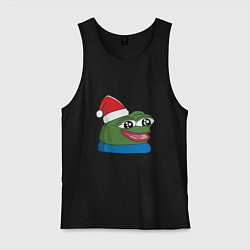 Майка мужская хлопок Pepe, pepe happy, Пепе хеппи, pepe happy new year, цвет: черный